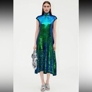 Stine Goya Nixa Sequin Green and Blue Dress - L